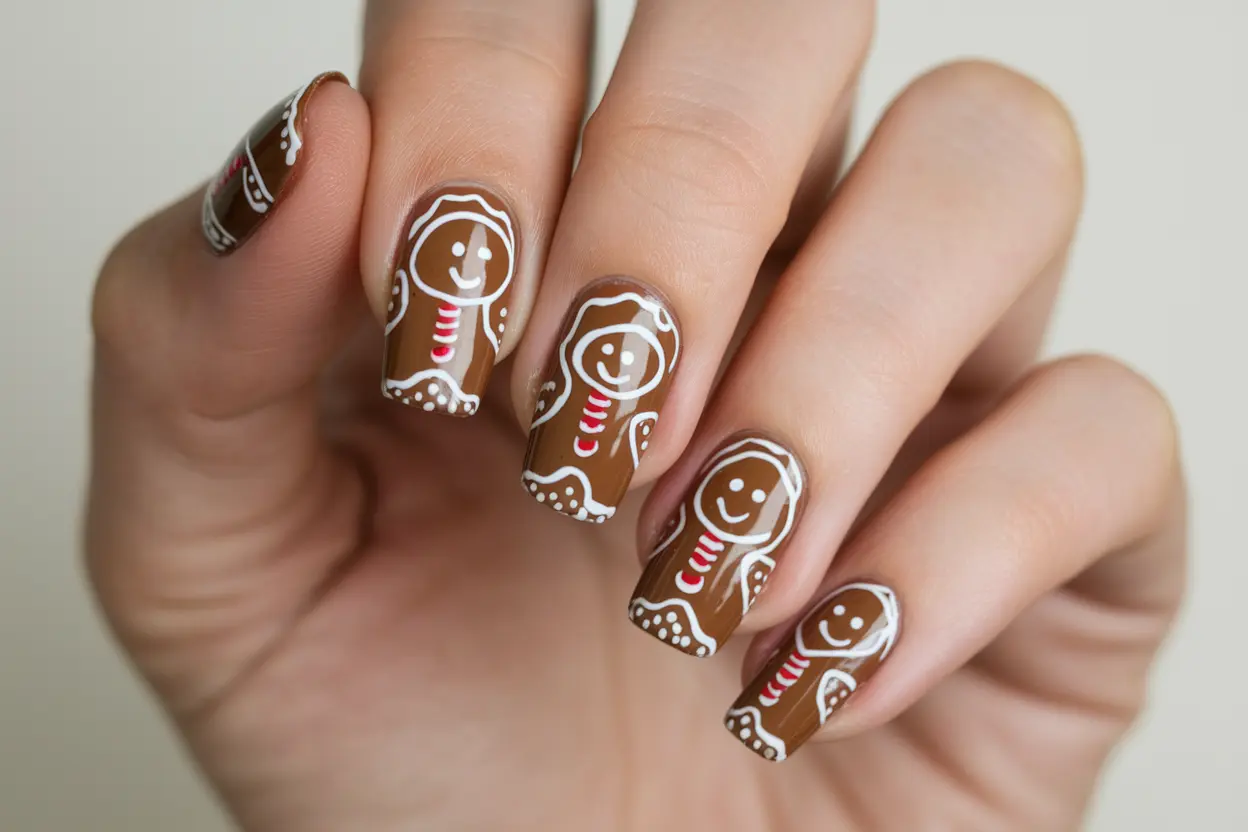 Step by step how to create stunning gingerbread nails at home